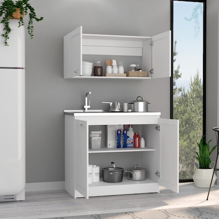 Tuhome Zurich Cabinet Set, Two Shelves, White SLB6760